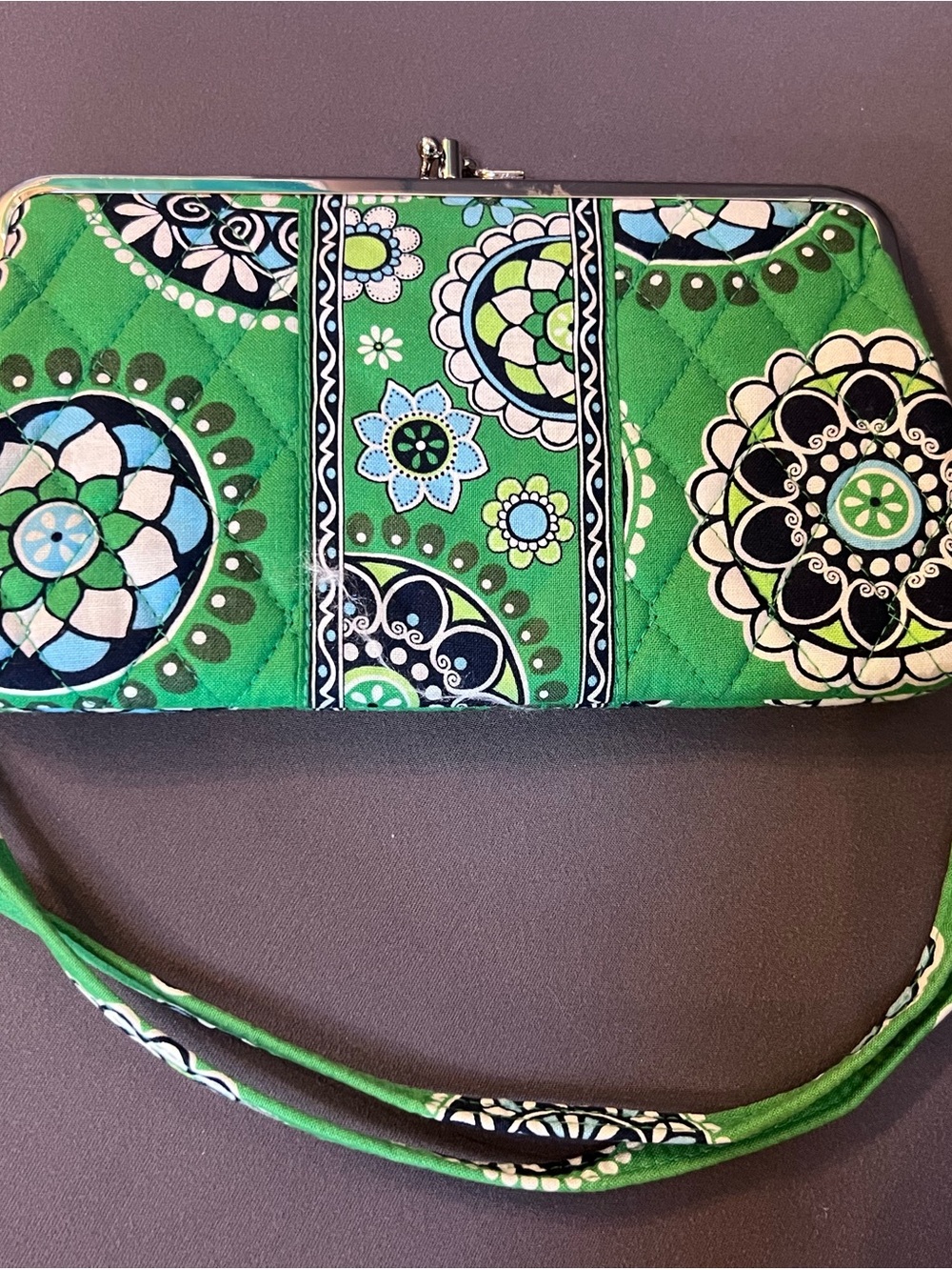 Ver Bradley Quilted Green Floral-Print Wristlet Clutch w/ matching Lanyard
